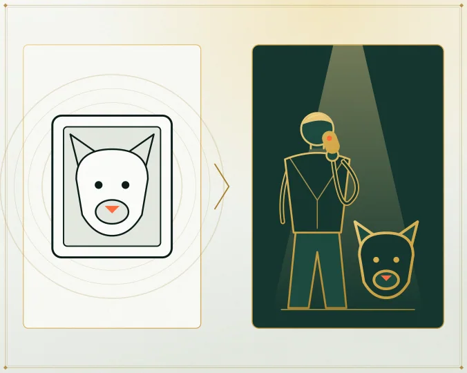 From left: the photo we added (an AI-made corgi) and a frame of the finished video.