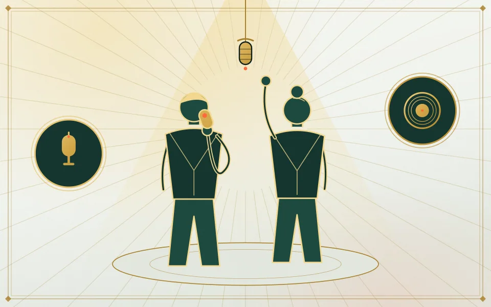AI editorial illustration: Two adults waving on a nostalgic suburban driveway.