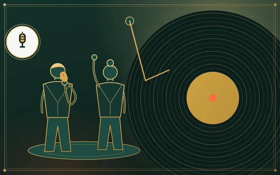 AI editorial illustration: A film score.